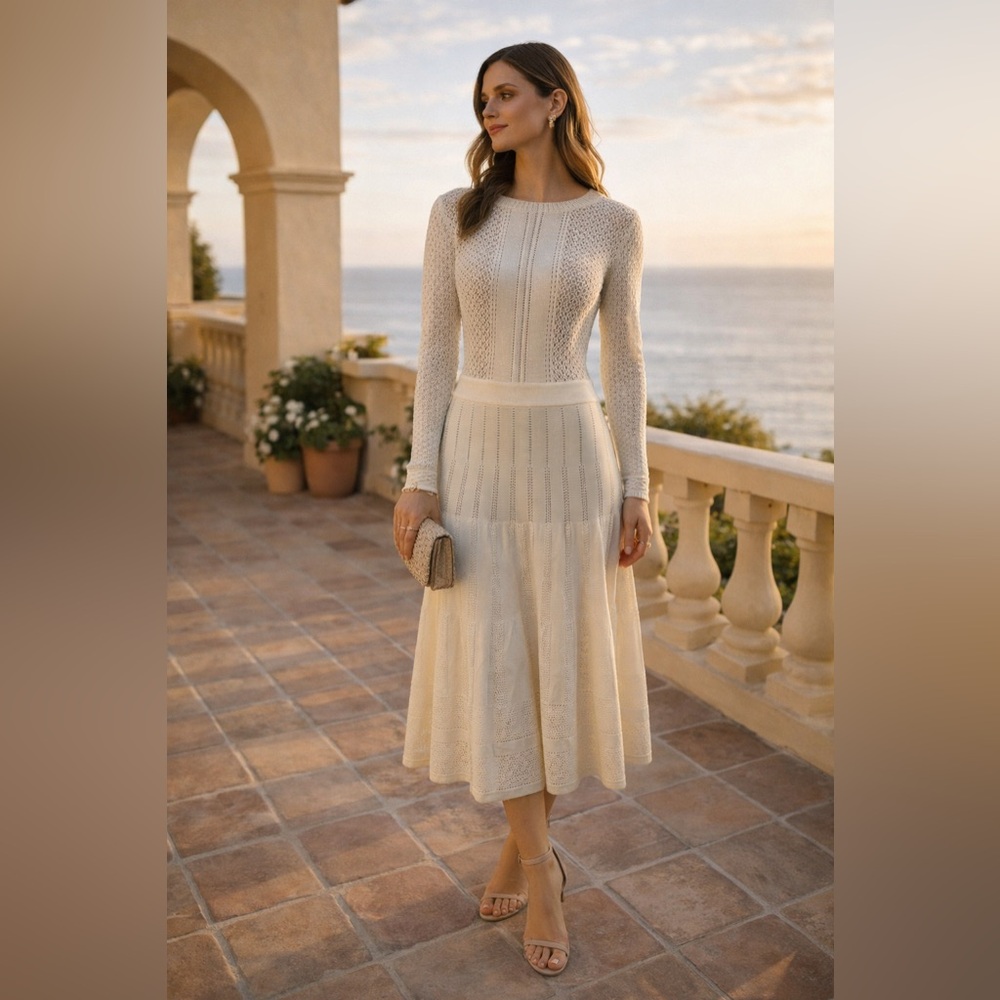 NWT - BCBGMaxAzria Cream Long Sleeve Dress
